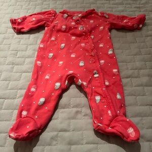 Bright Pink Owl Print Footed One Piece, newborn